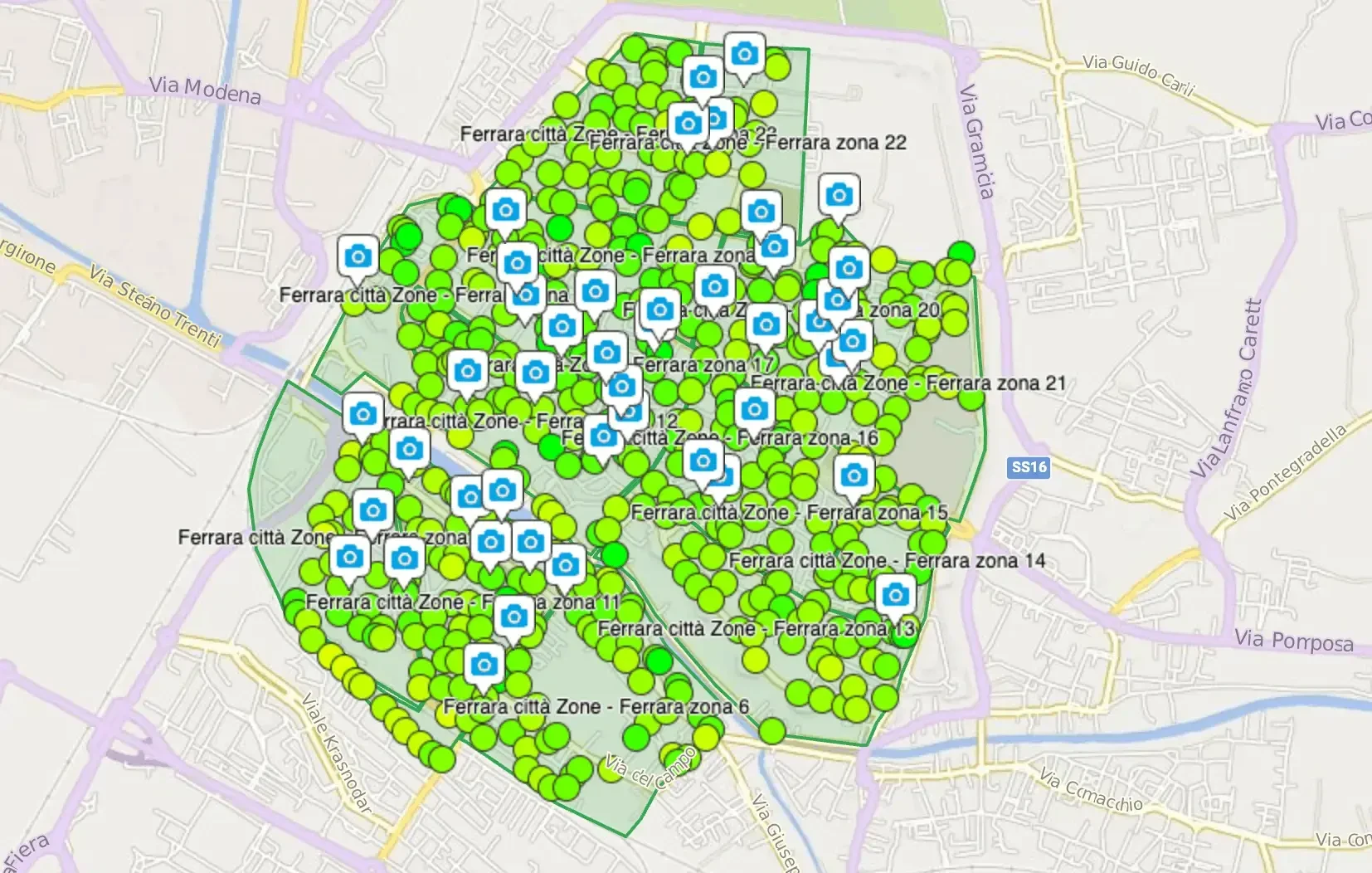 Mappa GPS geolocalizzazione distribuzione volantini – Ferrara
